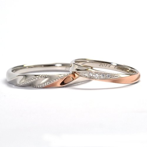 プラチナとピンクゴールドを使用した結婚指輪